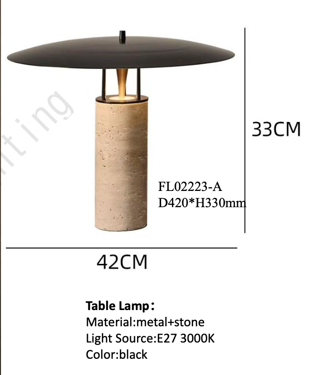 Lampe à poser en Travertin et Metal